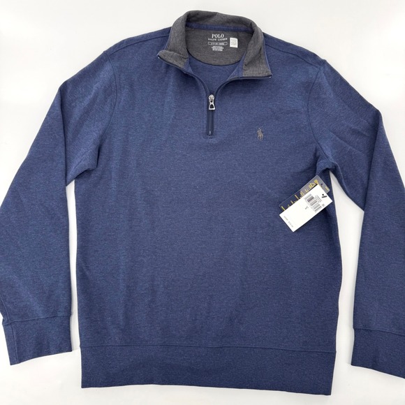 Polo Ralph Lauren Mens Quarter Zip Pullover Sweater Navy Blue FleeceSmall